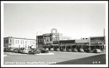 Weatherford, Texas TX Downtown Street Scene with Ben Franklin City Pharmacy RPPC