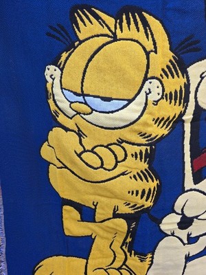 Vintage Garfield & Odie Woven Tapestry Throw Blanket Fringed Retro
