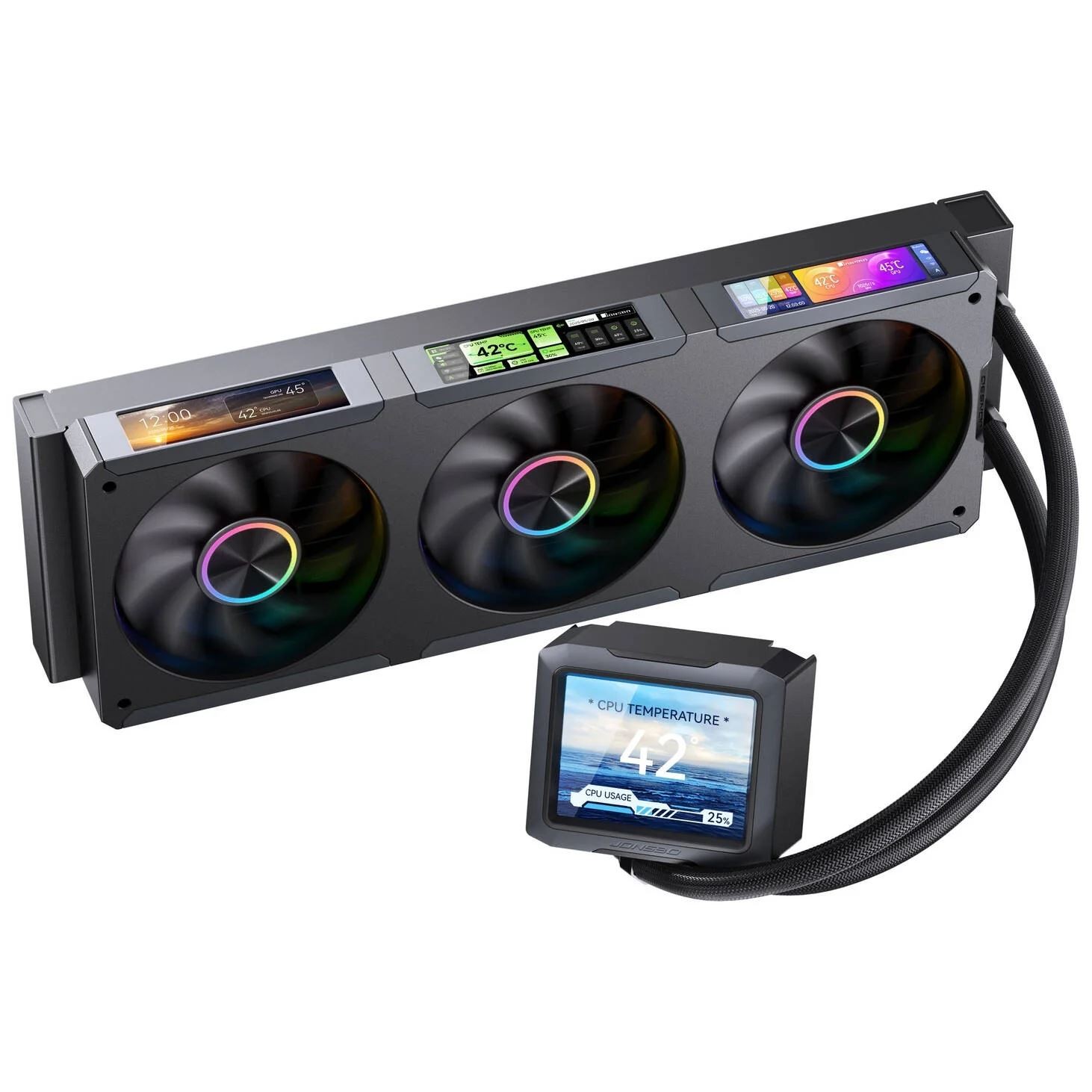 Jonsbo TF3-360SCB AIO CPU Cooler with LCD, ARGB - 360mm, Black