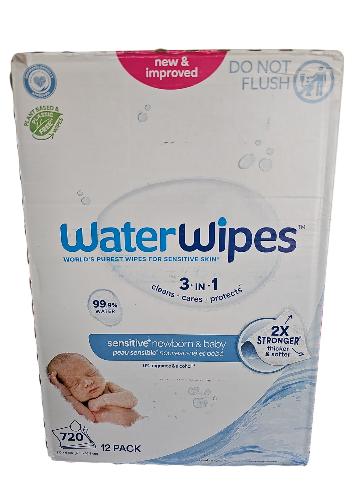 WaterWipes Plastic-Free Original Baby Wipes, Unscented, 12 Pks of 60 (720 Wipes)