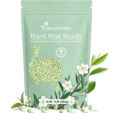 Mallowwax Hard Wax Beads - Wax for Sensitive Skin Hair Removal - Tea Tree Wax...