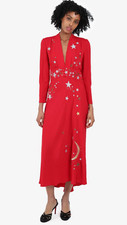 New RIXO LONDON Margo Panel Red Star Silk Dress Sz S