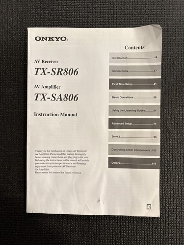 Onkyo Integra TX-SR806 Receiver Original Owners Instruction Manual