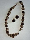 Vintage Costume Jewelry Set Amber Brown Sienna Clip-On Earrings & Necklace