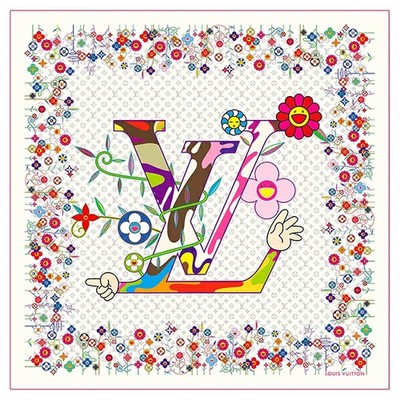 Auth Louis Vuitton LV × TM Shawl superflat Monogram LV Hands Wool M78284 White