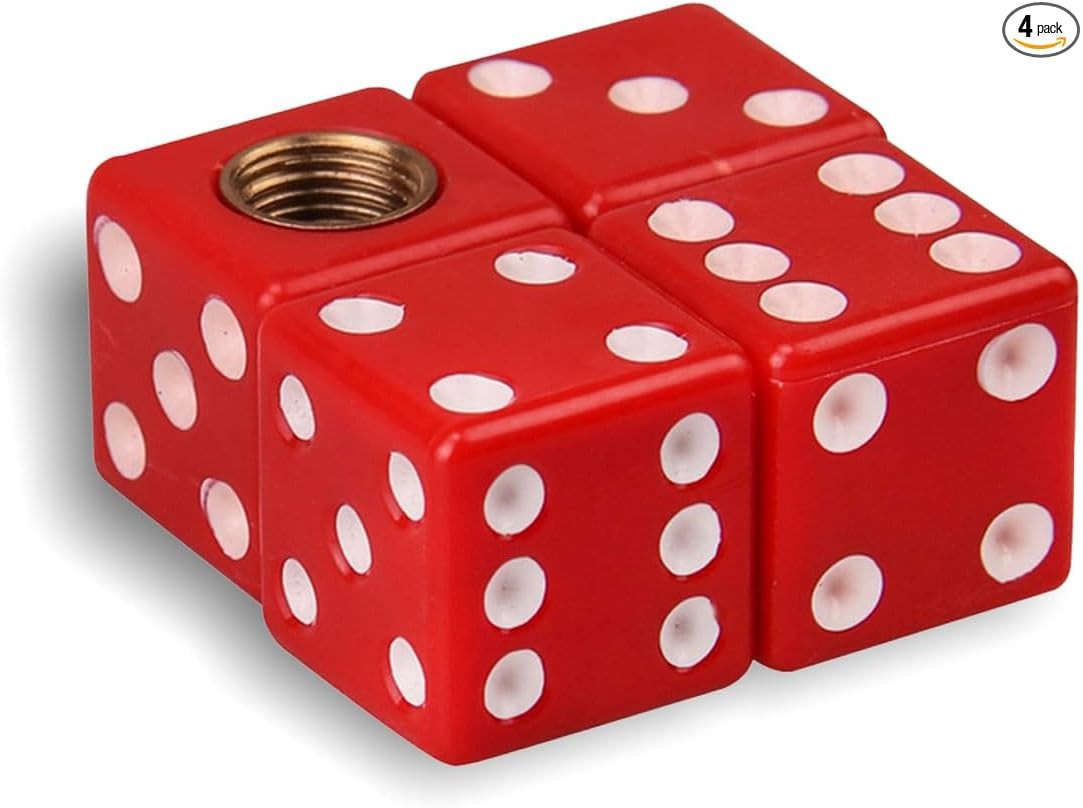 4PCS Red Dice Valve Stem Caps, Corrosion-Resistant and Leakproof Un Color: Red