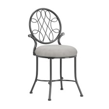 O'Malley Vanity Stool with Spiral Pattern Design, Metallic Gray Fabric