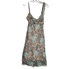 Mixit Dress Womens 12 Green Paisley Chiffon Slip Spaghetti Strap USA Ruffle Y2K