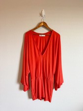 Free People Beach Orange Good Feels V Neck Bodycon Mini Dress Size Small 