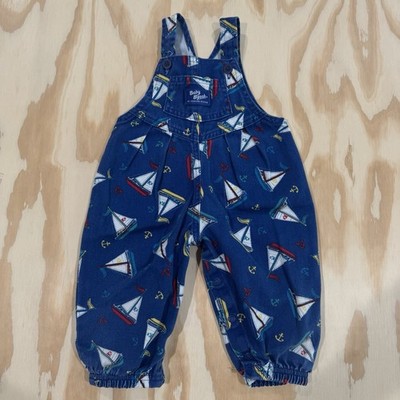 Vintage Baby OshKosh B gosh Long Overalls Blue Sailboats Palms Beach 12mo USA
