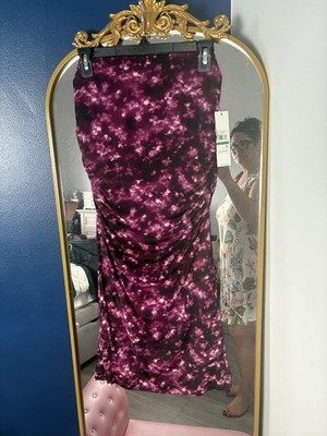 Calvin Klein Strapless Floral Dress L Magenta Pink Ruched Bodycon Romantic