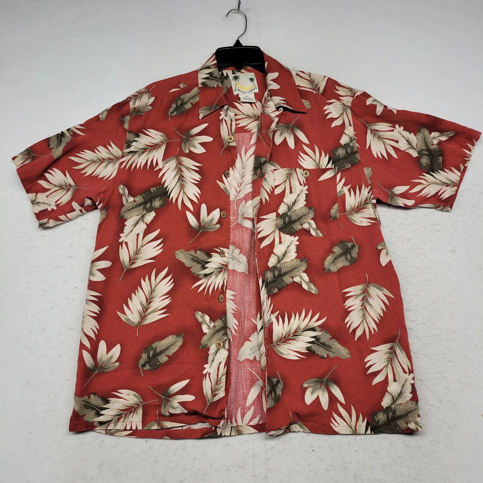 Banana Cabana Shirt Mens Medium Red Floral Silk Hawaiian Relax Travel