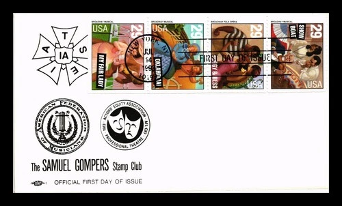 US COVER BROADWAY MUSICALS BOOKLET FDC SAMUEL GOMPERS STAMP CLUB