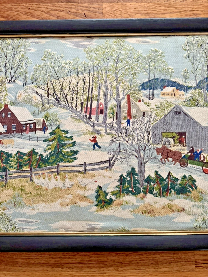 Arte de pared con marco de tela de corteza en la granja "Principios de primavera en la granja" de la abuela Moisés Foto 4 de 4