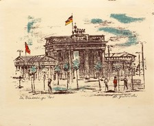 DDR Kunst - Max Grabowski Lithografie "Berlin - Brandenburger Tor" um 1960
