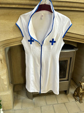 Womens Nurse Fancy Dress Costume White Zip Front Dress Size 8 Polyester