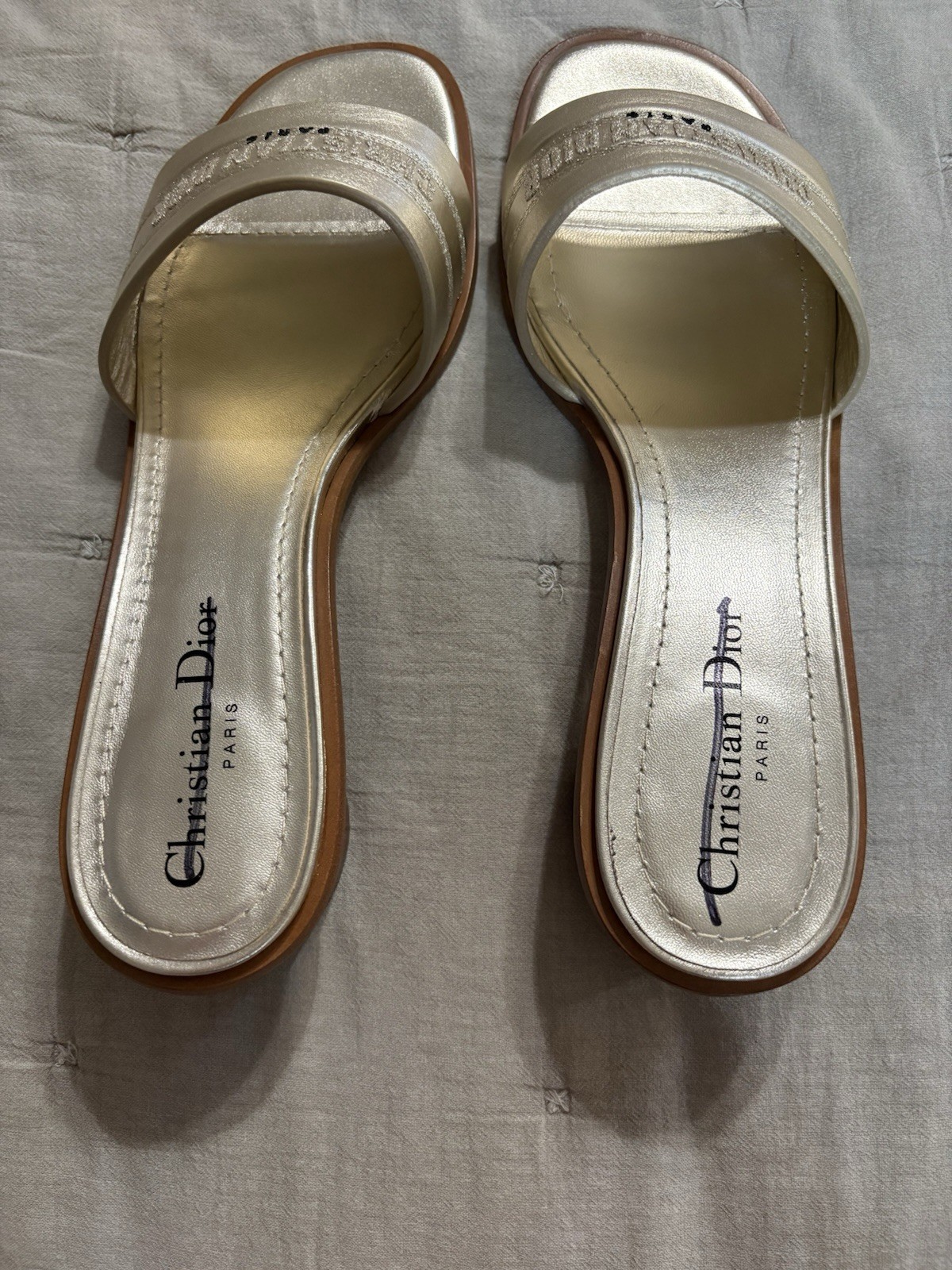 Christian Dior Dway Gold Calfskin Slide Sandals Women’s Authentic Designer Lux image 5
