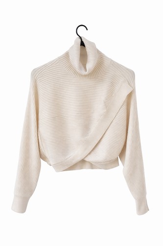 AllSaints Marias Jumper XS 100% Merino Wool Cropped Turtleneck Ribbed Layered