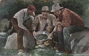 Miners Panning for Gold, Copy of Rhoads’s Painting on Pre1915 Postcard
