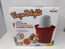 Rival Frozen Delights 4 Qt Ice Cream Frozen Yogurt Sorbet Maker Red New Sealed