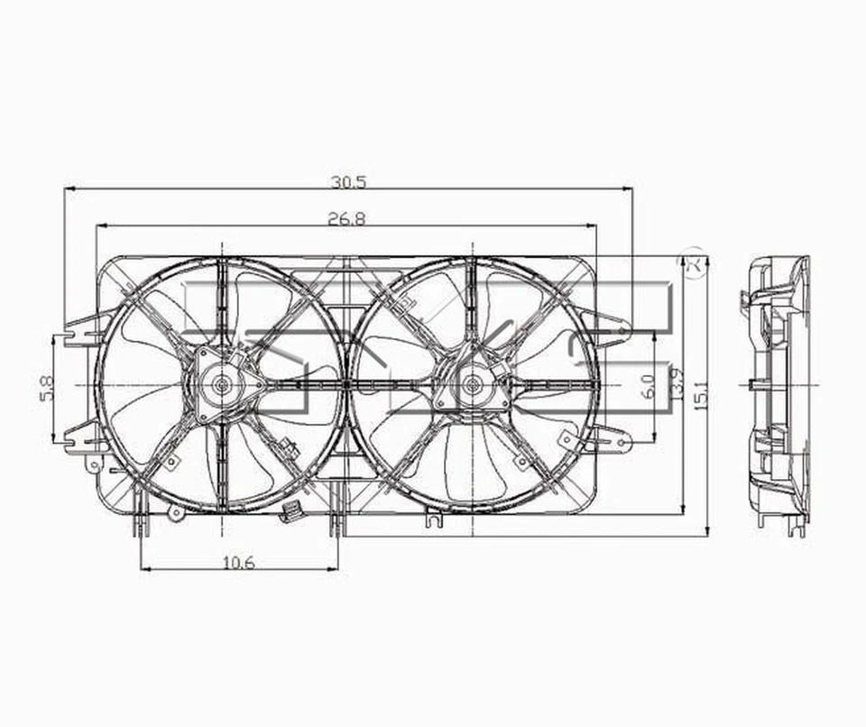 Conjunto de ventilador condensador y radiador doble TYC 620450 para Mazda 626 00-02 Foto 4 de 4