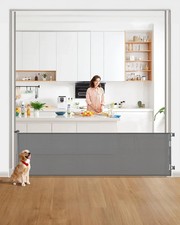 Retractable Baby Gate, 33" x 118", Extra Wide Mesh for Stairs Outdoor, Gray