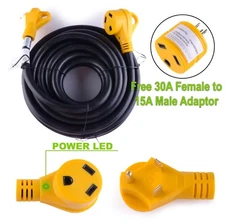 30FT  30A Amp RV Extension Cord Trailer Motorhome Camper Power Supply 30 A