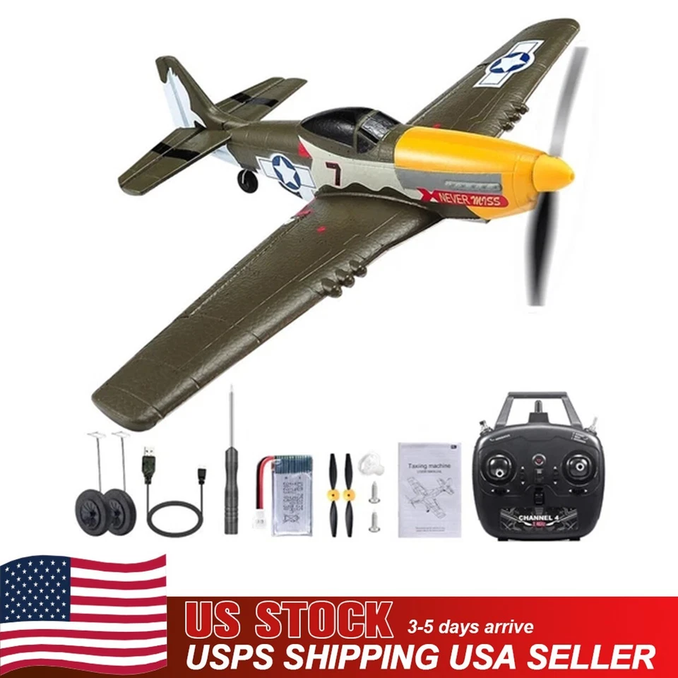 Avión RC EE. UU. P51 Mustang 2.4G Radio EPP Espuma 4 canales 6 ejes RTF Control remoto Luchador Foto 4 de 4