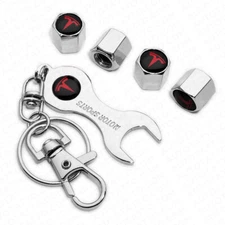 4x Hex Red Tesla Sport Car Tire Wheel Air Stem Dust Valve Caps Cover + Keychain