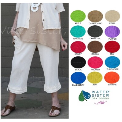 WATERSISTER Cotton Gauze GARDENIA PANT Crop 1(S/M) 2(L/XL) 3(1X/2X) oh my COLORS