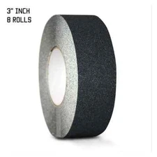 8 PACK 3" x 60FT BLACK ROLL SAFETY NON SKID TAPE ANTI SLIP GRIP SAFE GRIT (CASE)