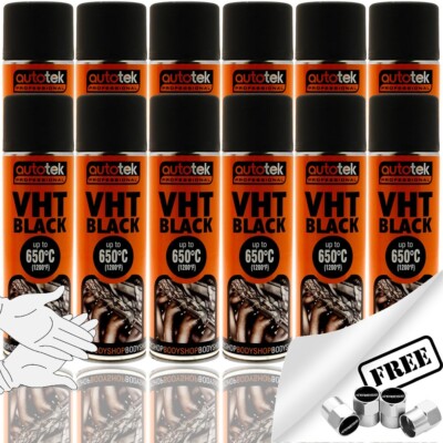 12x Autotek BLACK VHT Very High Temperature 650C Sprühlackdosen 500ml +G +CP