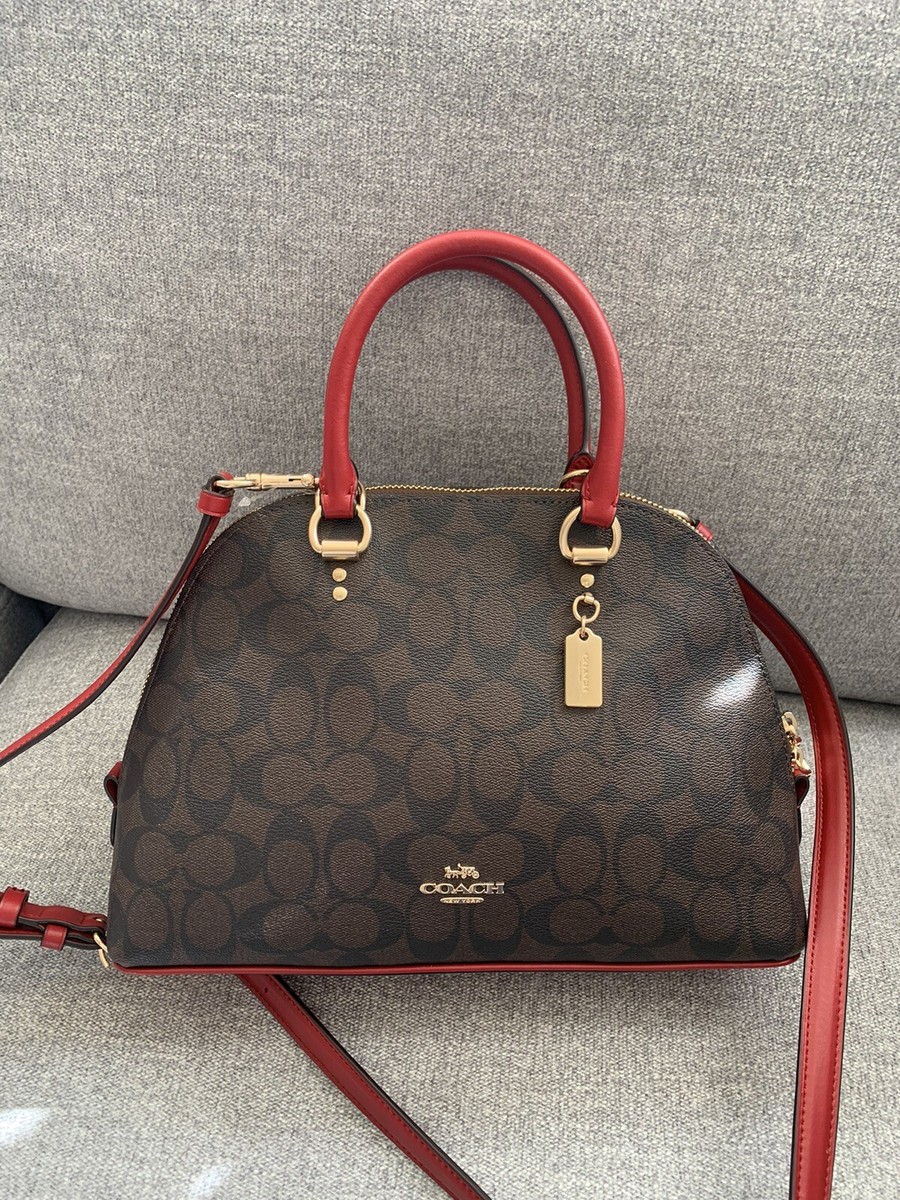 Coach New 2558 Katy Satchel Canvas Brown Signature 1941 Red