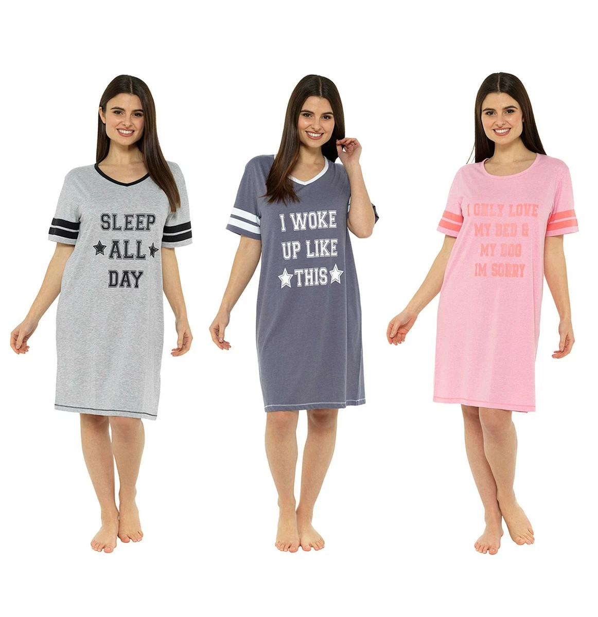 Womens Varsity Print Nightdress Soft Cotton Nighty Oversized Top Night Dress  | eBay