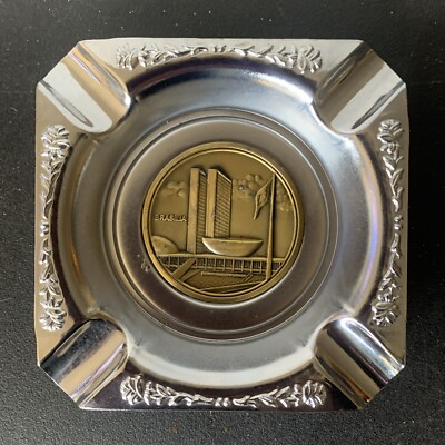 VTG Tin/Brass Brasilia Brazil Ashtray Collectible