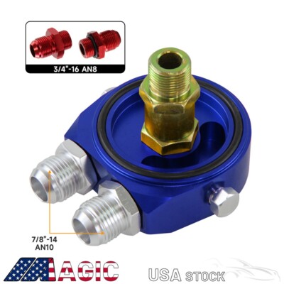 AN10 AN8 M20 x1.5 Universal Oil Filter Cooler Sandwich Plate Adapter Blue