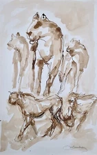 Magdalena Reinharez - Painting Original - Lavis - Feline