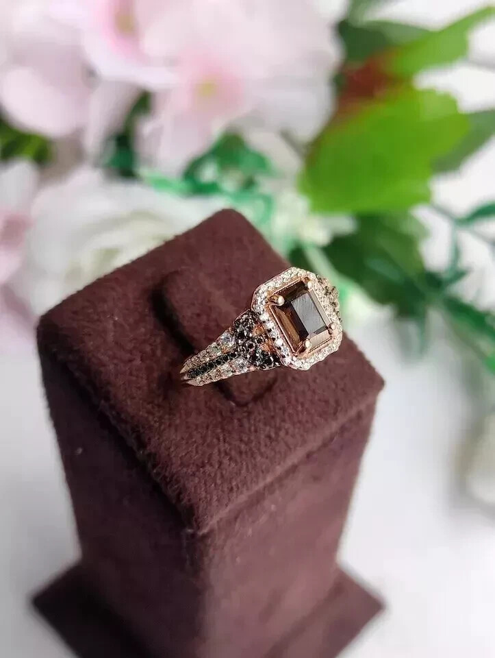 2Ct Emerald Cut Lab Created Chocolate Diamond Wedding Ring 14K Rose Gold  Plated