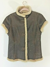 Express Womens Small Cap Sleeve Jacket 100% Real Fur Genuine Sheepskin Shearling