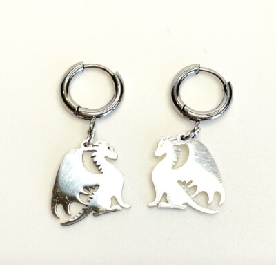 Witcher Dragon Earrings Elder Scrolls Ender Game Steel Hoops Unisex Y2K