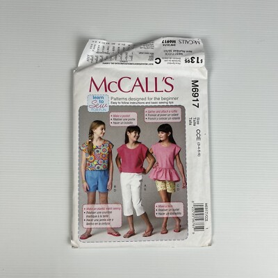 McCall's M6917 LEARN TO SEW Peplum & Hi-Lo Tops, Shorts & Capris Sz 3-6 ...