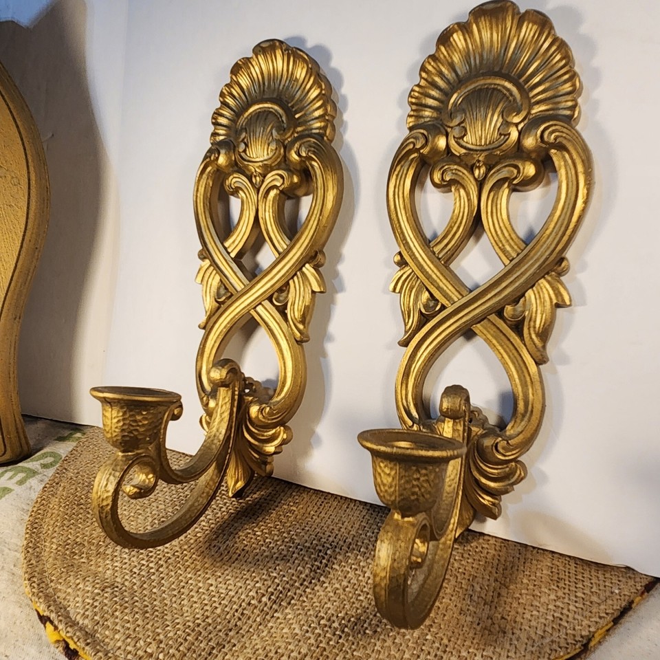Vintage Homco Mirror Shelf & Wall Sconce Candleholders Hollywood