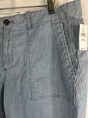 Gap Woman’s 12 Petite Straight Khaki Blue And White Stripe Cotton Raw Hem - Picture 3 of 7
