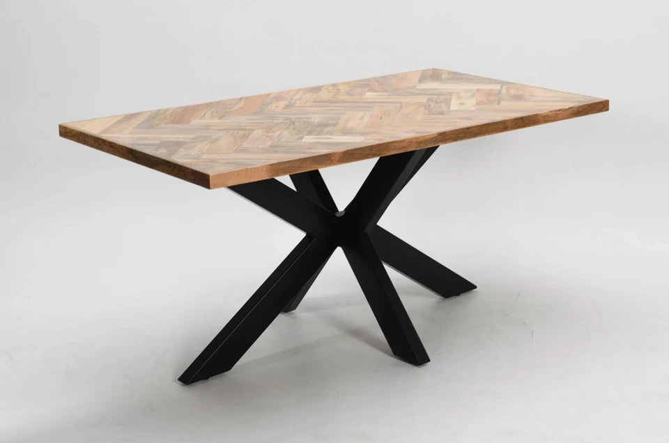 Rectangle Solid Mango Wood Dining Table Herringbone, Black Spider Legs - 180cm - Image 3 of 4