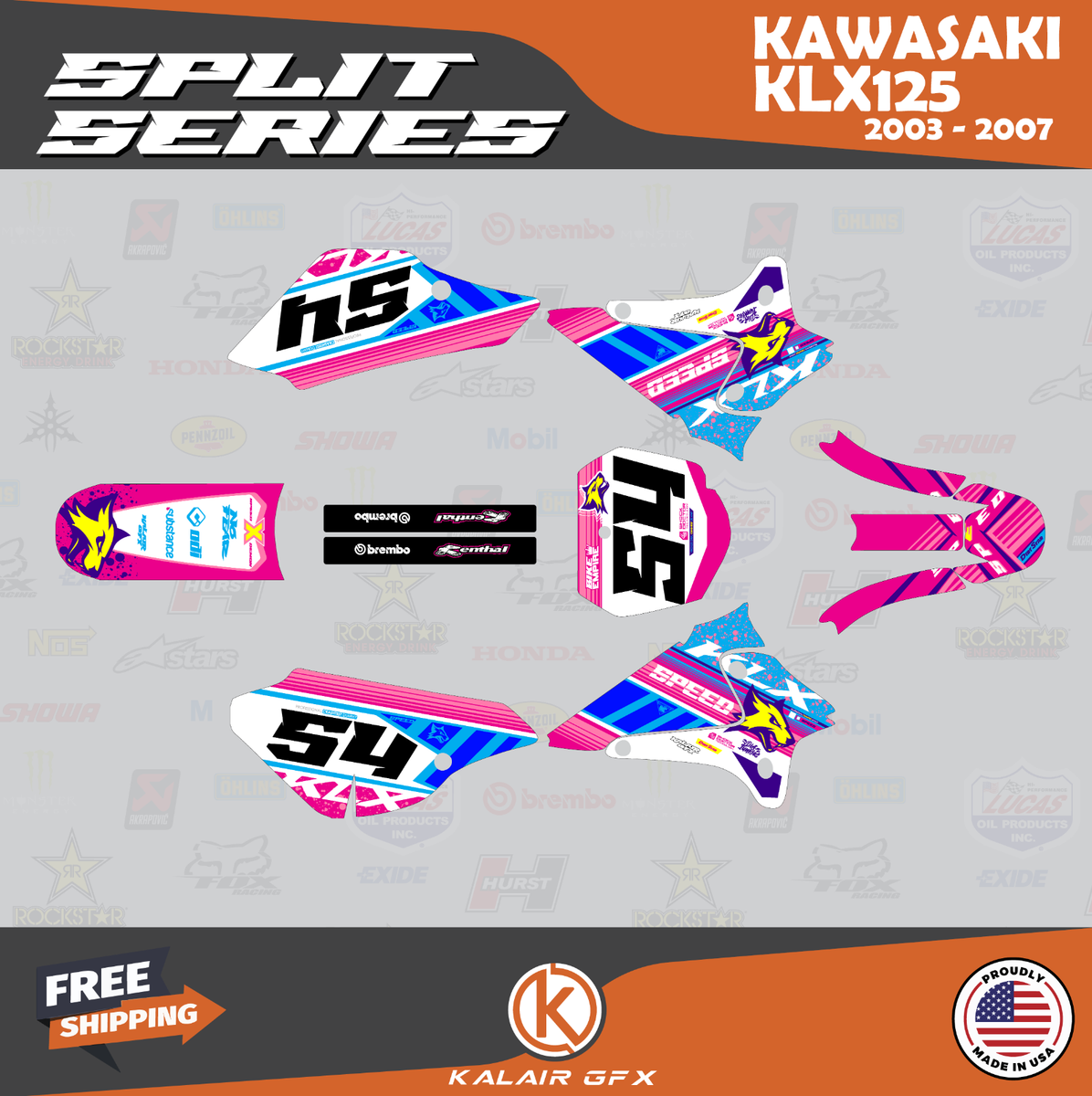 Graphics Kit for KAWASAKI KLX 125 (2003-2007) KLX125 SPLIT- Pink