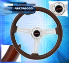 350mm Deep Dish 6-Bolt Hole Dark Wood Steering Wheel Godsnow Button Horn Logo