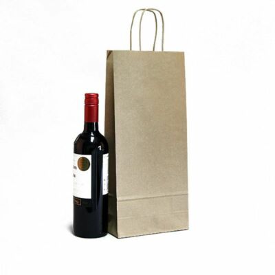 Italienische braune Papiertasche mit zwei Flaschen und gedrehten Griffen 18 cm x 39,5 cm + 8 cm