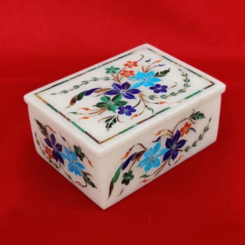 8"x6" white marble jewelry trinket box inlay malachite party decor items gift - Picture 1 of 4