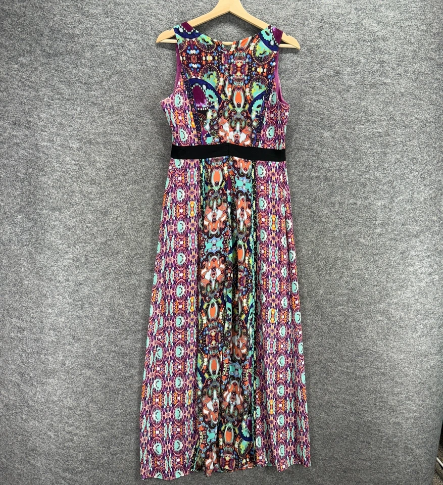 Платье женское Nicole Miller 8 фиолетовое геометрическое макси длинное с v-образным вырезом на молнии с подкладкой - Изображение 2 из 4