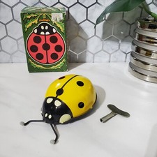 Vintage Metal Ladybug Wind Up Toy with Key Non-Stop Coccinelle Mecanique